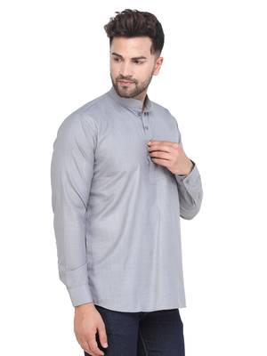 Mag Men's Grey Casual Cotton Blend Short kurta for men 3