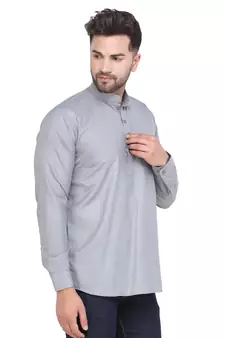 Mag Men's Grey Casual Cotton Blend Short kurta for men