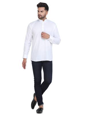 Mag Men's White Casual Cotton Blend Short kurta for men 1