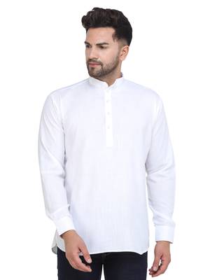 Mag Men's White Casual Cotton Blend Short kurta for men 2