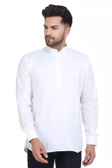 Mag Men's White Casual Cotton Blend Short kurta for men