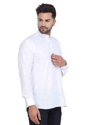 Mag Men's White Casual Cotton Blend Short kurta for men 3