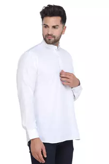 Mag Men's White Casual Cotton Blend Short kurta for men