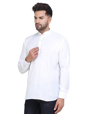 Mag Men's White Casual Cotton Blend Short kurta for men 4