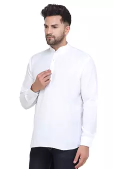 Mag Men's White Casual Cotton Blend Short kurta for men