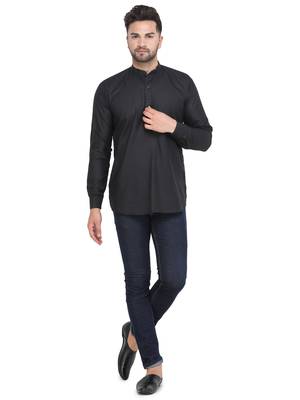 Mag Men's Black Casual Cotton Blend Short kurta for men 1