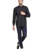 Mag Men's Black Casual Cotton Blend Short kurta for men