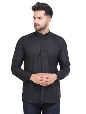 Mag Men's Black Casual Cotton Blend Short kurta for men 2