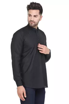 Mag Men's Black Casual Cotton Blend Short kurta for men