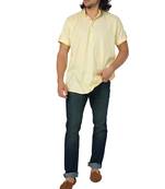 Mag Men's Yellow Casual Cotton Blend Check half sleeve short kurti For Men