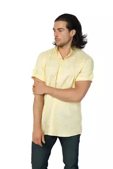 Mag Men's Yellow Casual Cotton Blend Check half sleeve short kurti For Men