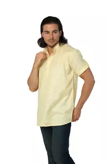 Mag Men's Yellow Casual Cotton Blend Check half sleeve short kurti For Men