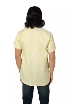Mag Men's Yellow Casual Cotton Blend Check half sleeve short kurti For Men