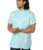 Mag Men's Light Green Casual Cotton Blend Check half sleeve short kurti For Men