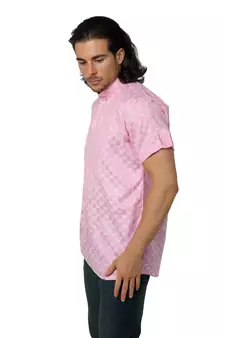 Mag Men's Pink Casual Cotton Blend Check half sleeve short kurti For Men