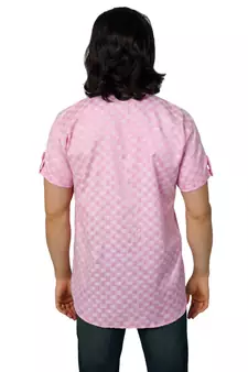Mag Men's Pink Casual Cotton Blend Check half sleeve short kurti For Men