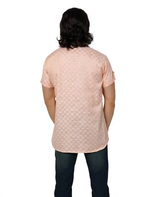 Mag Men's Light Orange Casual Cotton Blend Check half sleeve short kurti For Men 4