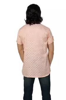 Mag Men's Light Orange Casual Cotton Blend Check half sleeve short kurti For Men