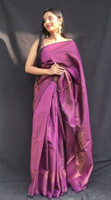 Purple Woven silk blend Saree With Blouse 1