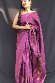 Purple Woven Silk Blend Saree With Blouse