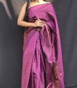 Purple Woven Silk Blend Saree With Blouse