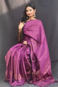 Purple Woven silk blend Saree With Blouse