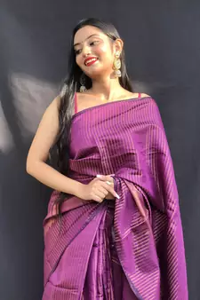 Purple Woven silk blend Saree With Blouse