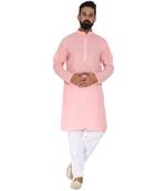 Mag Men's Cotton Pink Kurta White Pajama Set For Men