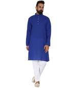 Mag Men's Cotton Royal Blue Kurta White Pajama Set For Men
