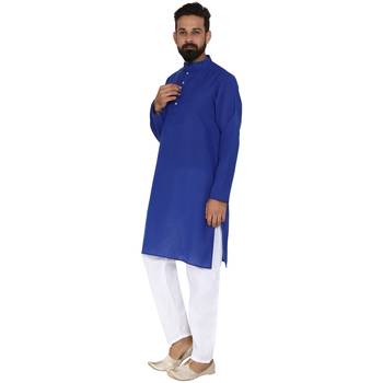Mag Men's Cotton Royal Blue Kurta White Pajama Set For Men 2