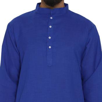 Mag Men's Cotton Royal Blue Kurta White Pajama Set For Men 4