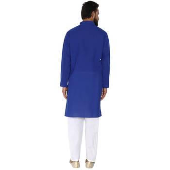 Mag Men's Cotton Royal Blue Kurta White Pajama Set For Men 6