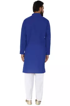 Mag Men's Cotton Royal Blue Kurta White Pajama Set For Men