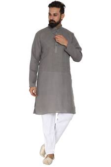 Mag Men's Cotton Grey Kurta White Pajama Set For Men