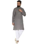 Mag Men's Cotton Grey Kurta White Pajama Set For Men