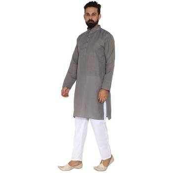Mag Men's Cotton Grey Kurta White Pajama Set For Men 2