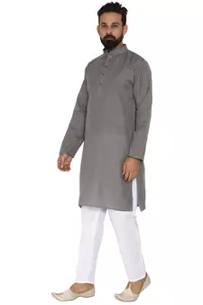Mag Men's Cotton Grey Kurta White Pajama Set For Men