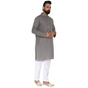 Mag Men's Cotton Grey Kurta White Pajama Set For Men 3