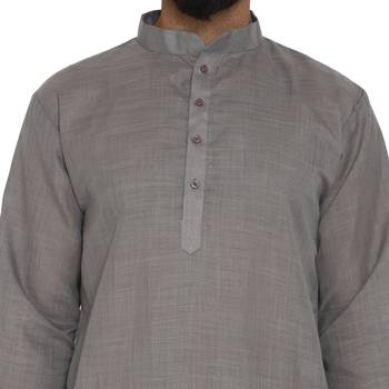 Mag Men's Cotton Grey Kurta White Pajama Set For Men 4