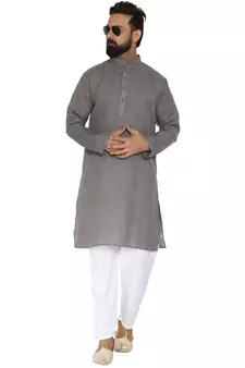 Mag Men's Cotton Grey Kurta White Pajama Set For Men