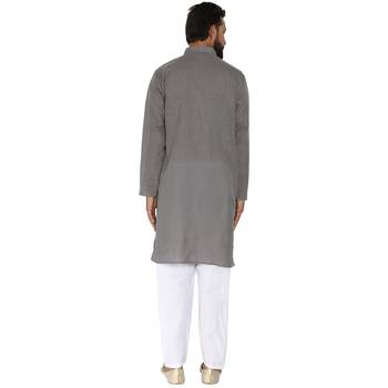 Mag Men's Cotton Grey Kurta White Pajama Set For Men 6