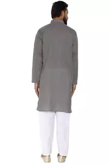 Mag Men's Cotton Grey Kurta White Pajama Set For Men