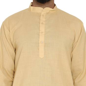 Mag Men's Cotton Gold Kurta White Pajama Set For Men 4