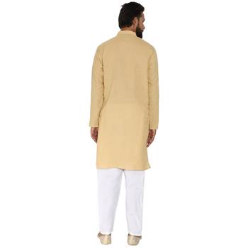 Mag Men's Cotton Gold Kurta White Pajama Set For Men 6