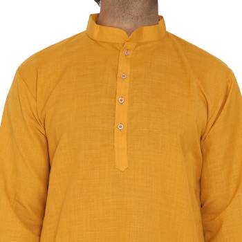 Mag Men's Cotton Mustard Kurta White Pajama Set For Men 4