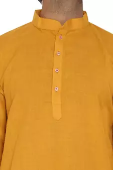 Mag Men's Cotton Mustard Kurta White Pajama Set For Men