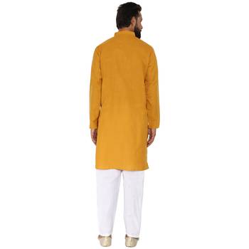 Mag Men's Cotton Mustard Kurta White Pajama Set For Men 6