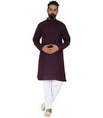 Mag Men's Cotton Pink Violet Kurta White Pajama Set For Men