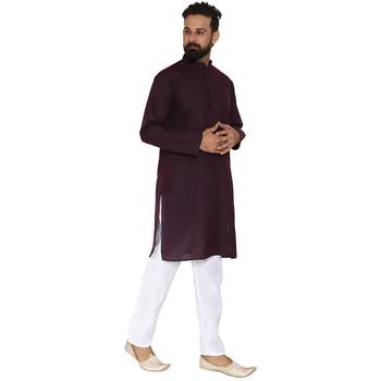 Mag Men's Cotton Pink Violet Kurta White Pajama Set For Men 3