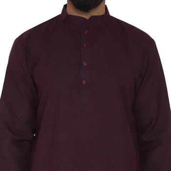 Mag Men's Cotton Pink Violet Kurta White Pajama Set For Men 4